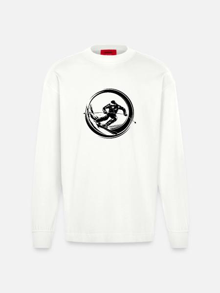 Skiing Skiing Man Silhouette - Heavyweight Oversized Organic Longsleeve Shirt Made in EU - OFF WHITE