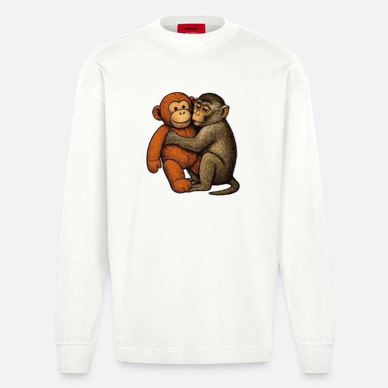 Câlin de singe : Amitié de singe - Manches longues bio épais oversize fabriqué en UE - OFF WHITE