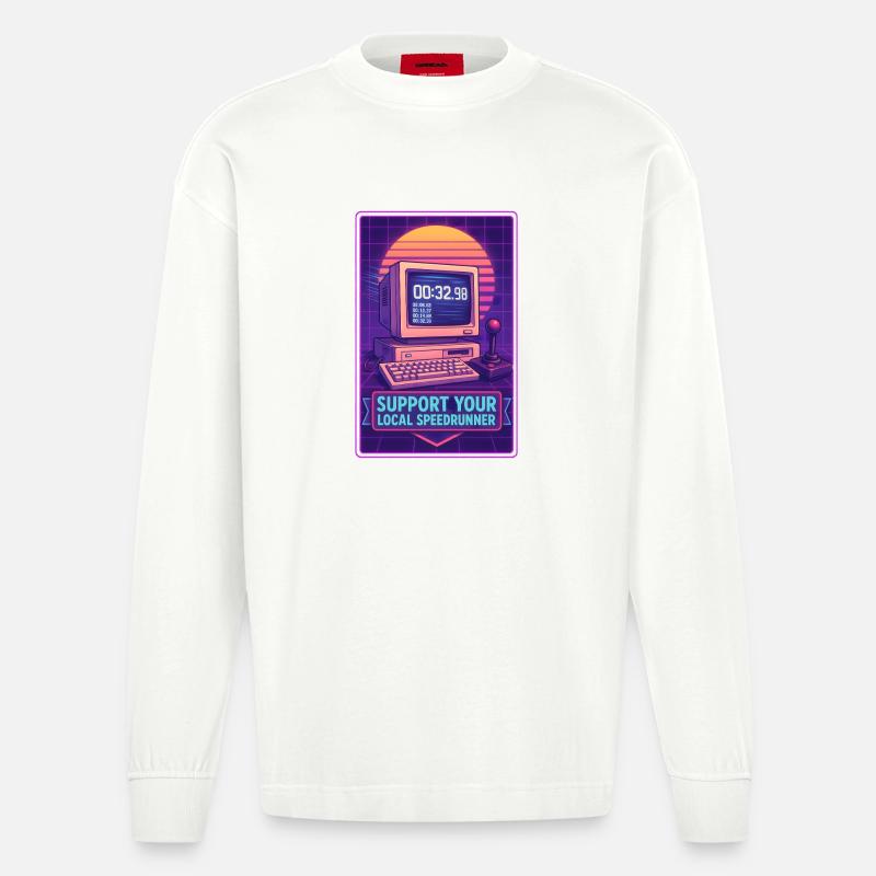 Speedrunner supporten | Retro Gaming Timer - Heavyweight Oversized Organic Langarmshirt Made in EU - OFF WHITE