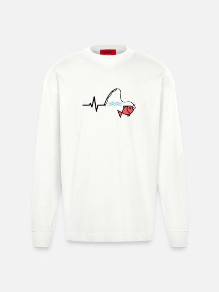 Puls Angelrute Fisch Farbig - Heavyweight Oversized Organic Langarmshirt Made in EU - OFF WHITE