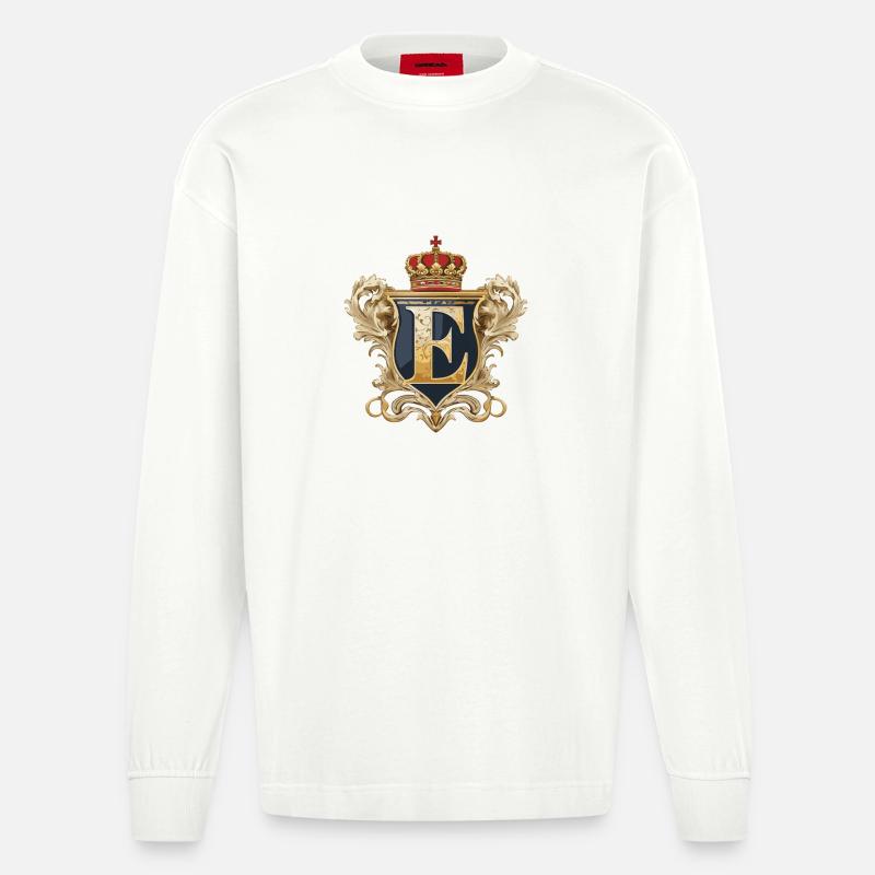 E Buchstabe Name Krone - Heavyweight Oversized Organic Langarmshirt Made in EU - OFF WHITE