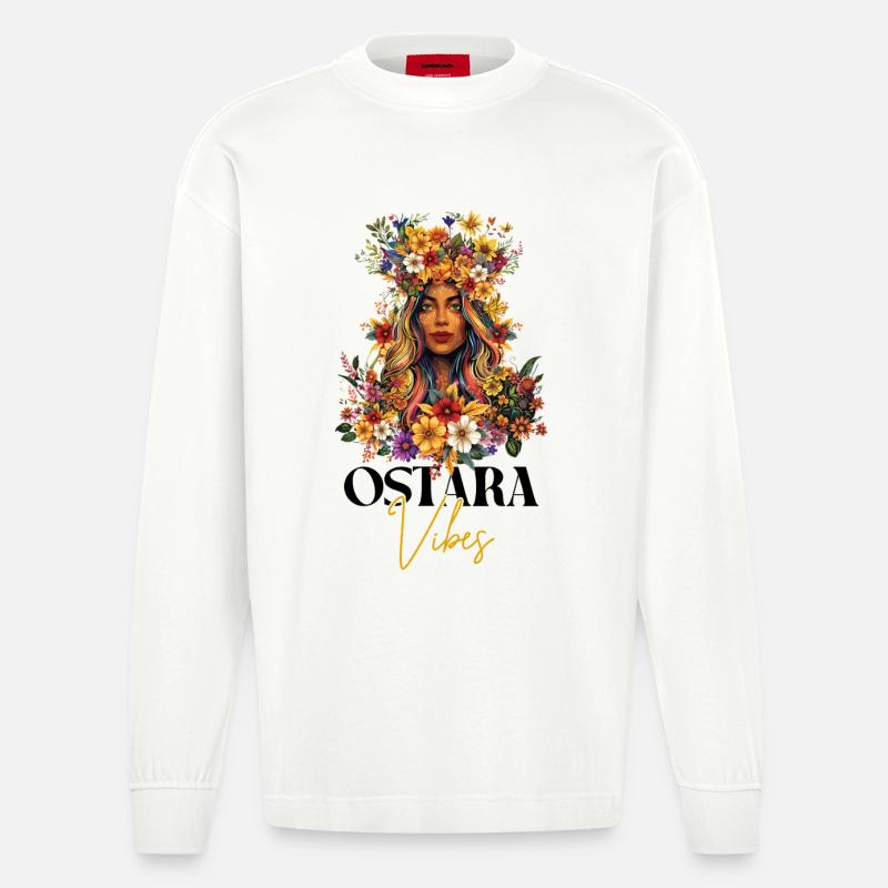 Ostara Vibes Joyeux Pas Déesse Ostara - Manches longues bio épais oversize fabriqué en UE - OFF WHITE
