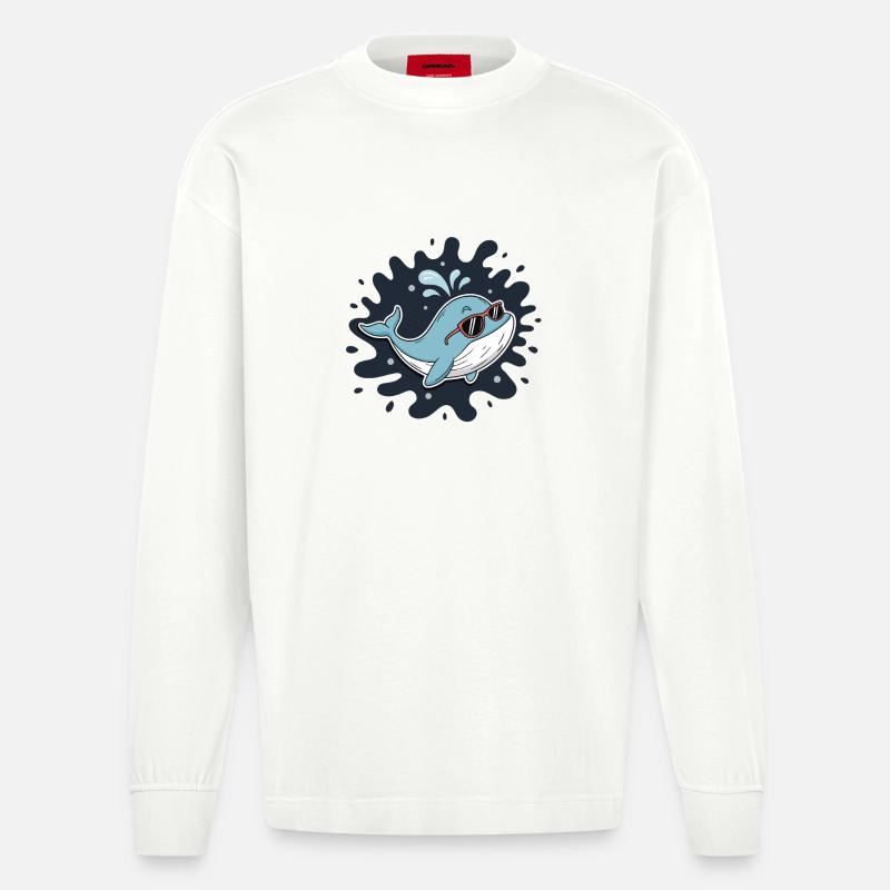 Chill Whale mit coolen Gläsern - Heavyweight Oversized Organic Langarmshirt Made in EU - OFF WHITE