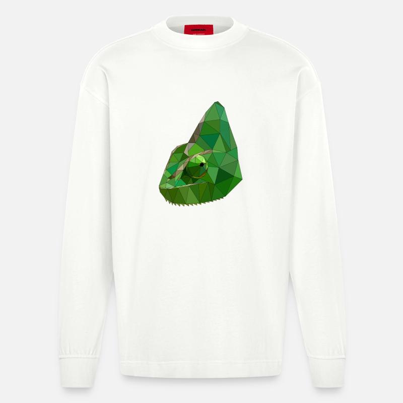 Low Poly Chameleon Geometric Art - Heavyweight Oversized Organic Langarmshirt Made in EU - OFF WHITE