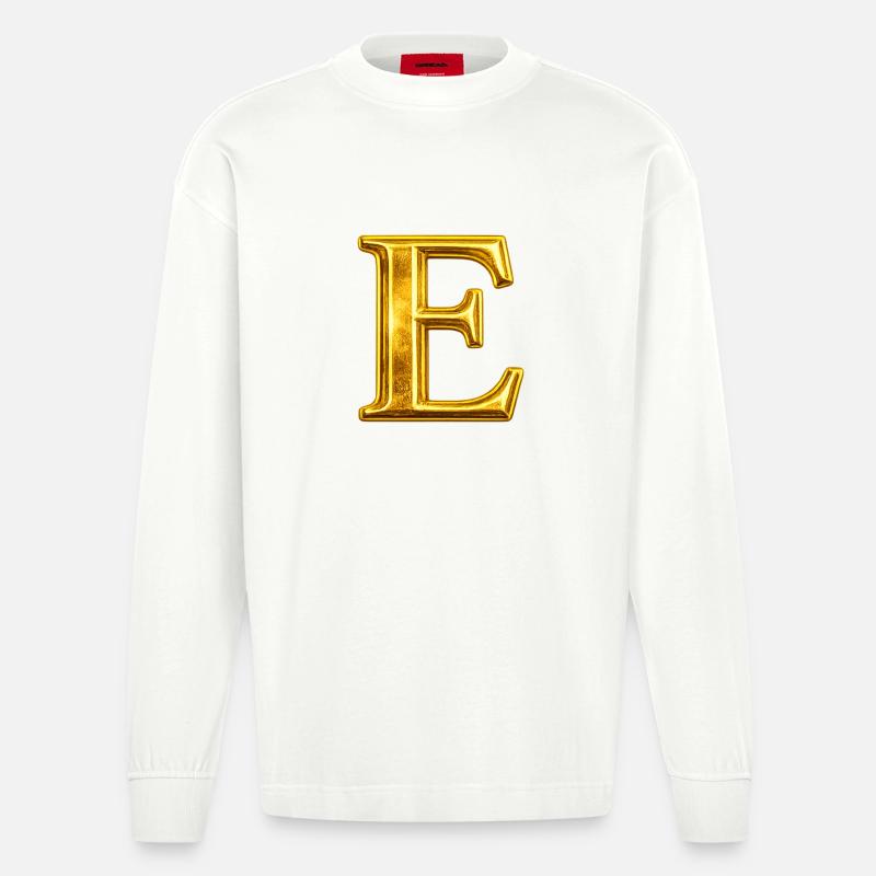 Goldenes E Monogramm-Design - Heavyweight Oversized Organic Langarmshirt Made in EU - OFF WHITE