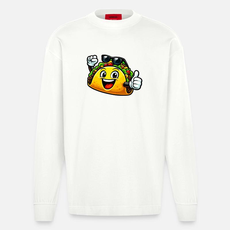 Fröhlicher Taco mit Sonnenbrille - Heavyweight Oversized Organic Langarmshirt Made in EU - OFF WHITE