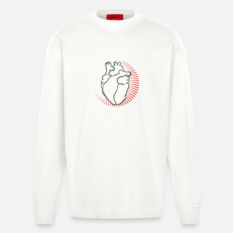 Anatomisches Herz mit rotem Strahlenkranz - Heavyweight Oversized Organic Langarmshirt Made in EU - OFF WHITE