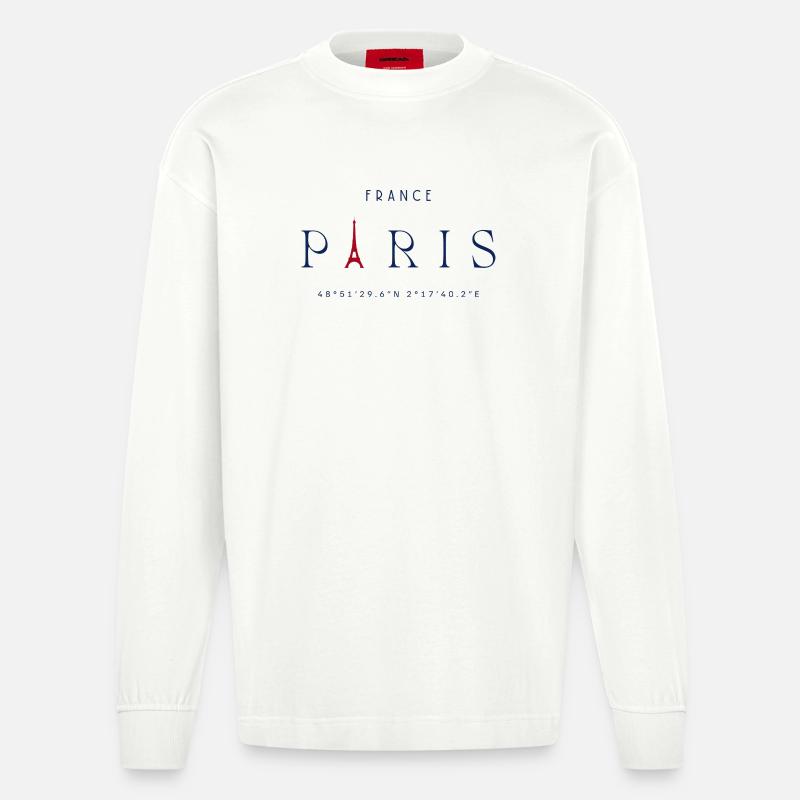Pariser Blauer Eiffelturm Rot - Heavyweight Oversized Organic Langarmshirt Made in EU - OFF WHITE