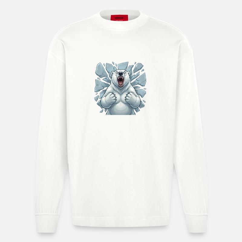 Polarbär bricht Eis - Heavyweight Oversized Organic Langarmshirt Made in EU - OFF WHITE