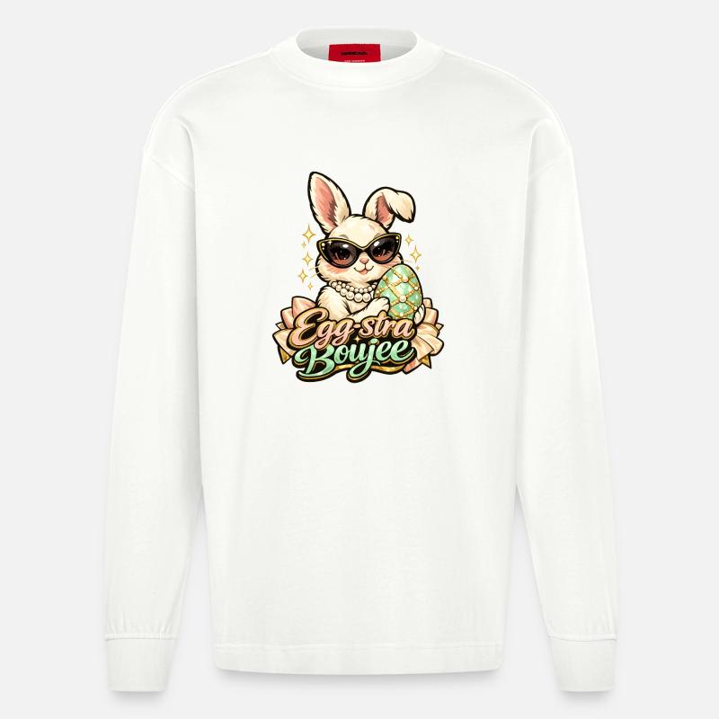 Egg-stra Boujee Easter Bunny Easter - Heavyweight Oversized Organic Longsleeve Shirt Made in EU - OFF WHITE
