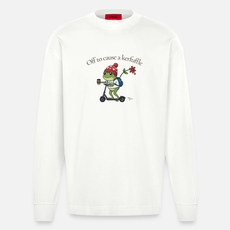 Frosch auf Roller: Kerfuffle - Heavyweight Oversized Organic Langarmshirt Made in EU - OFF WHITE