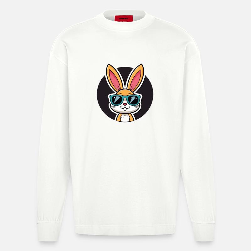 Solarbunny mit blauer Brille - Heavyweight Oversized Organic Langarmshirt Made in EU - OFF WHITE
