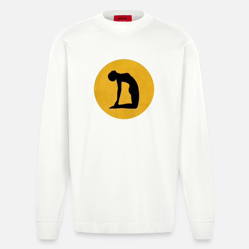 Kamel Yoga Pose Silhouette Sonne Design - Heavyweight Oversized Organic Langarmshirt Made in EU - OFF WHITE