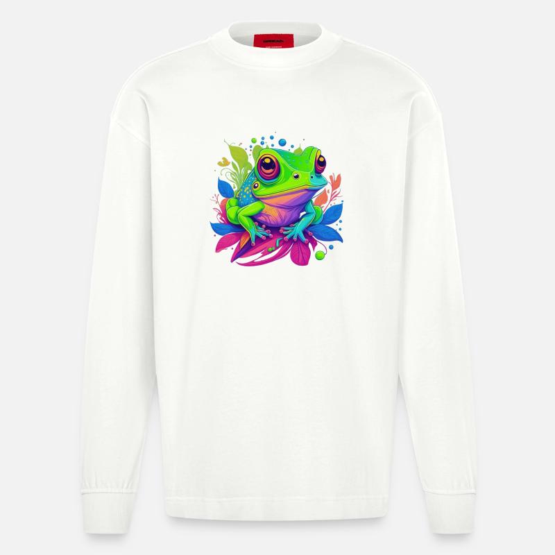 Regenbogenfrosch auf Blättern - Heavyweight Oversized Organic Langarmshirt Made in EU - OFF WHITE
