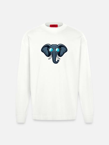 Elephant Retro Glasses - Heavyweight Oversized Organic Longsleeve Shirt Made in EU - OFF WHITE