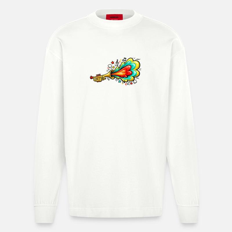 Bunte Trompete Farbexplosion - Heavyweight Oversized Organic Langarmshirt Made in EU - OFF WHITE