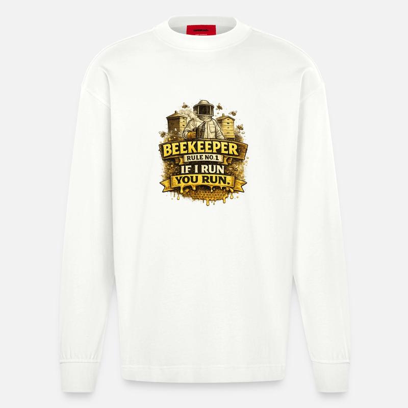 Regola dell'apicoltore - Api apicoltrici Api mellifere - Maglia a maniche lunghe ecologica oversize Heavyweight Made in UE - OFF WHITE