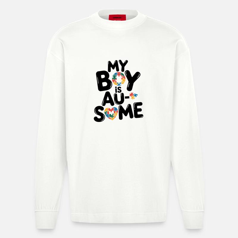 Regenbogen Puzzleherz Kreis Autism Awareness - Heavyweight Oversized Organic Langarmshirt Made in EU - OFF WHITE