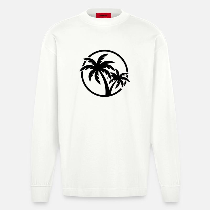 Palmen Symbol Strand - Heavyweight Oversized Organic Langarmshirt Made in EU - OFF WHITE
