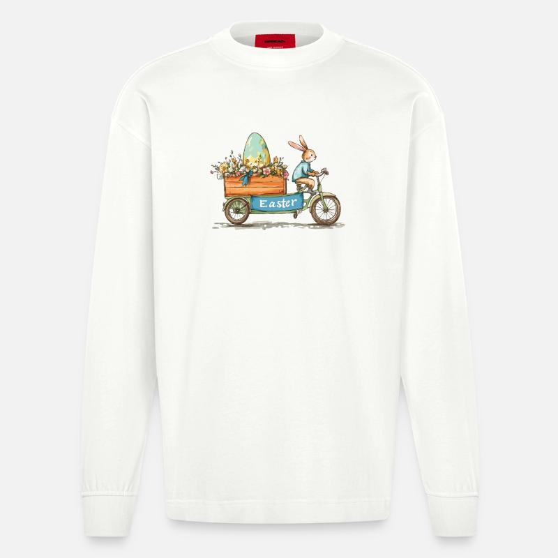 Funny Easter Bunny Cool Easter Bunny - Heavyweight Oversized Organic Longsleeve Shirt Made in EU - OFF WHITE