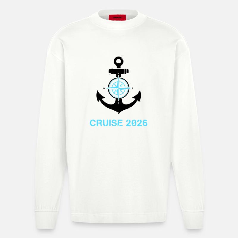 Anker Kompass Cruise 2026 Logo - Heavyweight Oversized Organic Langarmshirt Made in EU - OFF WHITE