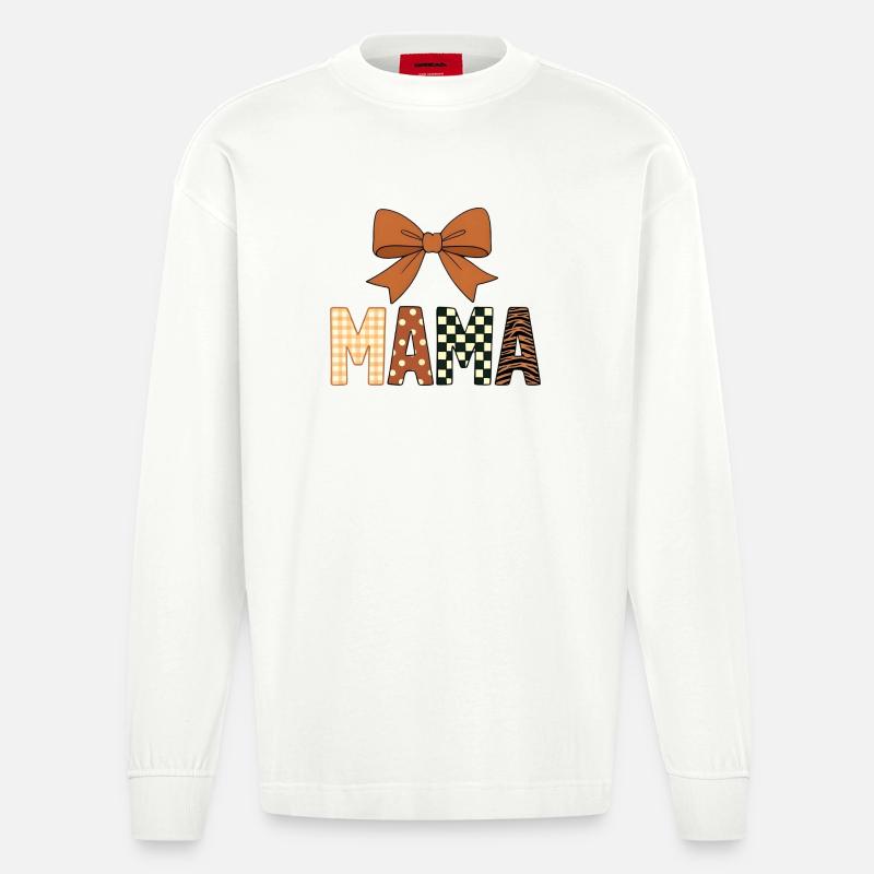 Bunte, verspielte MAMA-Texte mit mädchenhafter Schleife - Heavyweight Oversized Organic Langarmshirt Made in EU - OFF WHITE