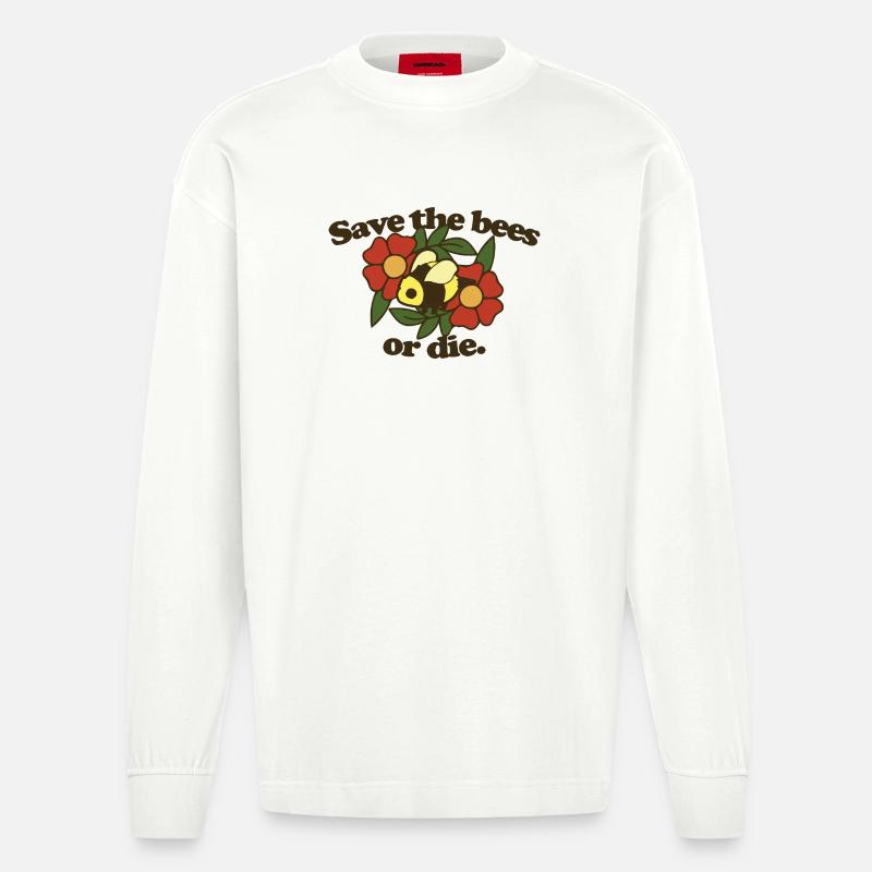 Rette die Bienen oder stirb - Heavyweight Oversized Organic Langarmshirt Made in EU - OFF WHITE