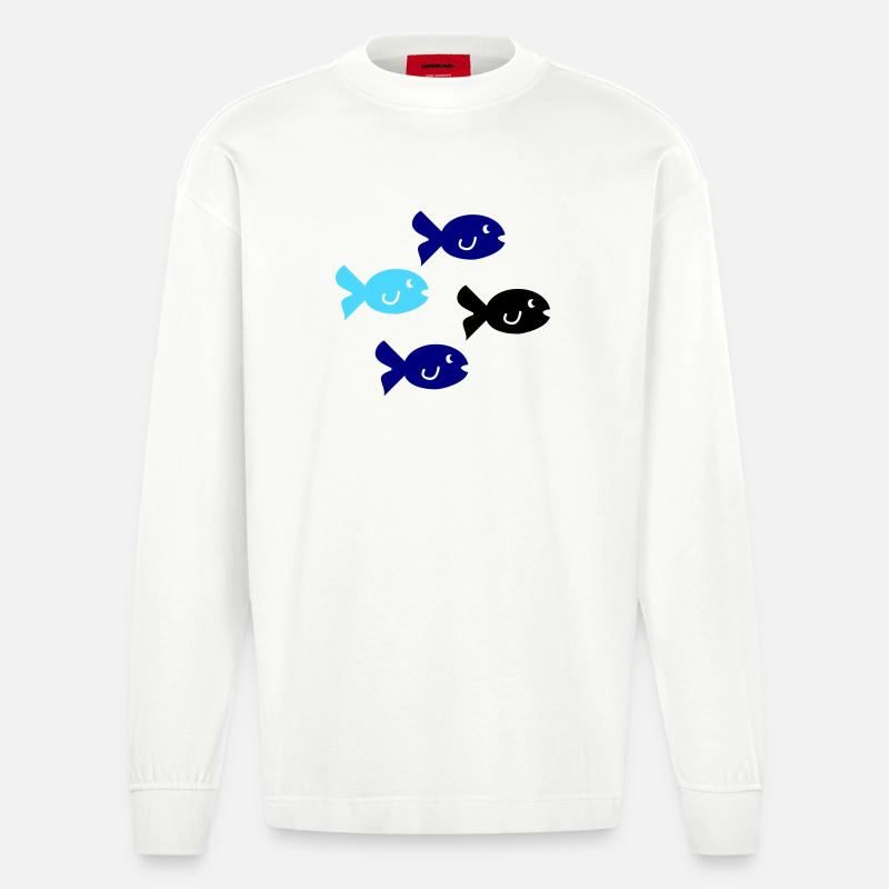 Fiskesilhuett - Heavyweight Oversized Organic langermet T-skjorte produsert i EU - OFF WHITE