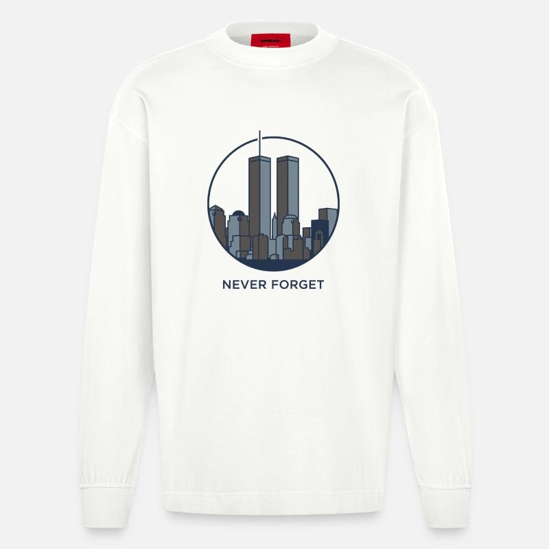 Never Forget Skyline Erinnerung - Heavyweight Oversized Organic Langarmshirt Made in EU - OFF WHITE