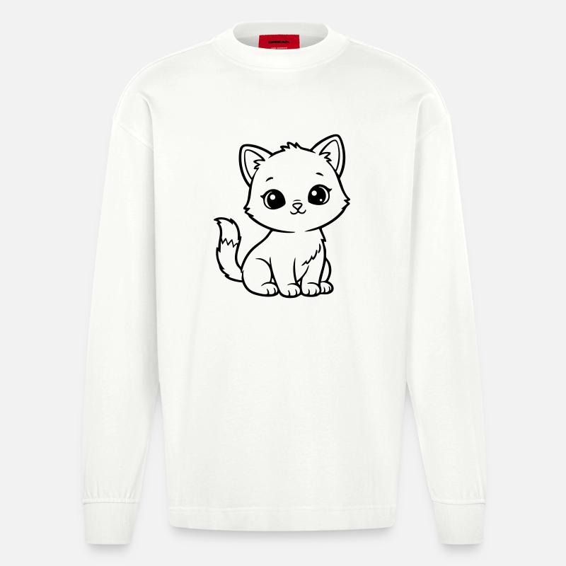 Chat Bébé Mignon – Chaton Noir & Blanc - Manches longues bio épais oversize fabriqué en UE - OFF WHITE