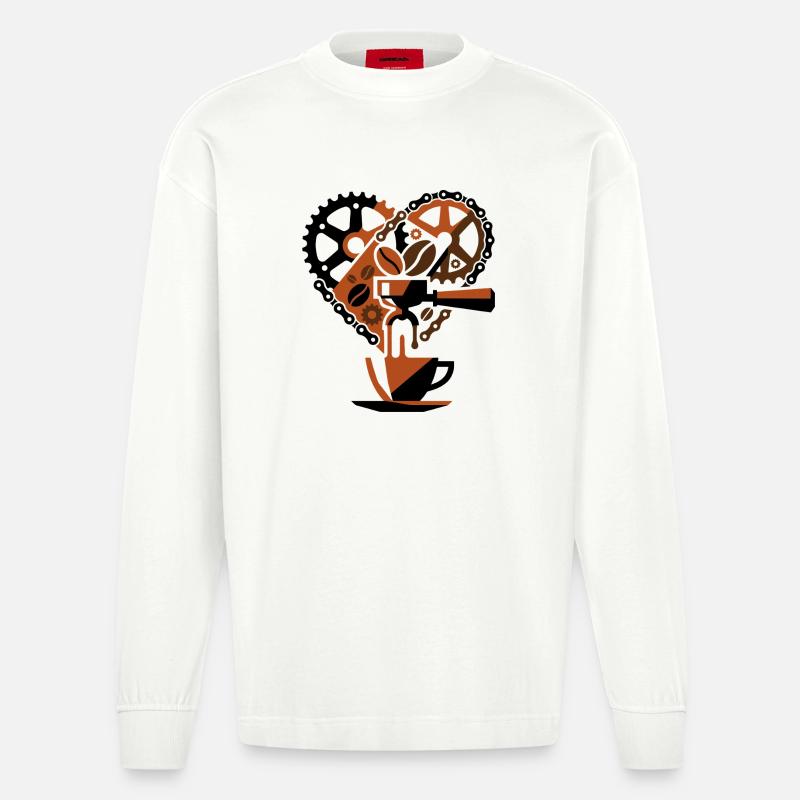 Steampunk-Kaffee-Kreislauf-Gedankenlandschaft - Heavyweight Oversized Organic Langarmshirt Made in EU - OFF WHITE