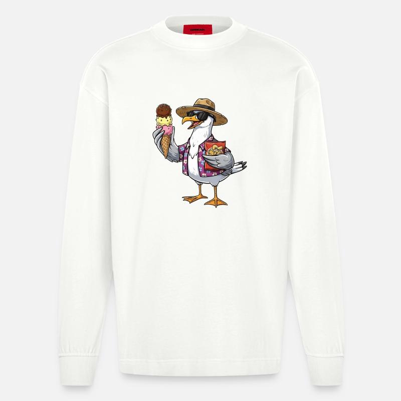 Lustige Strandmöwe Mit Eistüte - Heavyweight Oversized Organic Langarmshirt Made in EU - OFF WHITE
