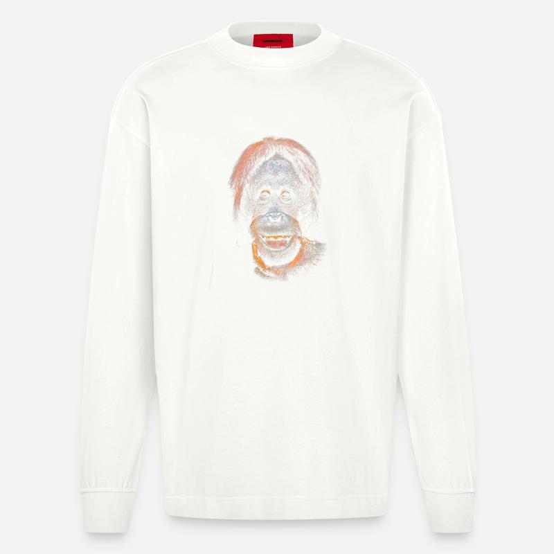 Lustiges Meme mit einem Orangutan - Heavyweight Oversized Organic Langarmshirt Made in EU - OFF WHITE