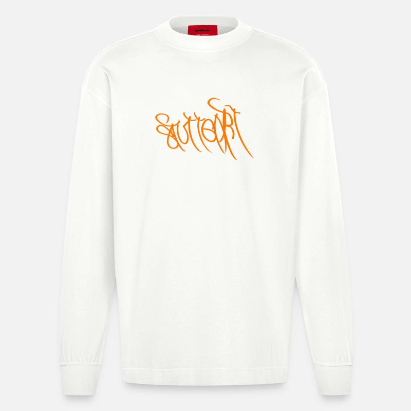 Graffiti Orange Handlettering Stuttgart - Heavyweight Oversized Organic Langarmshirt Made in EU - OFF WHITE