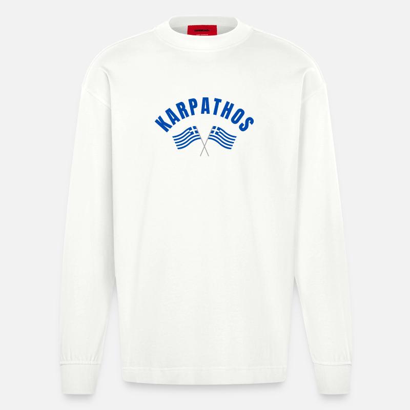 Karpathos avec drapeaux grecs croisés - Manches longues bio épais oversize fabriqué en UE - OFF WHITE