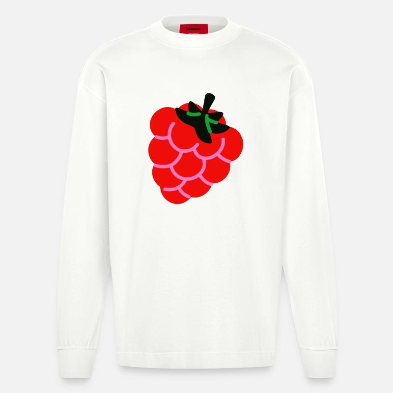 Raspberry Fruit Shirt Minimal Berry Design - Heavyweight Oversized Organic Langarmshirt Made in EU - OFF WHITE