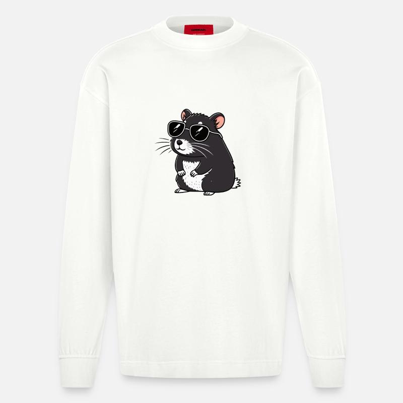 Hmster-chic dunkle Brille - Heavyweight Oversized Organic Langarmshirt Made in EU - OFF WHITE