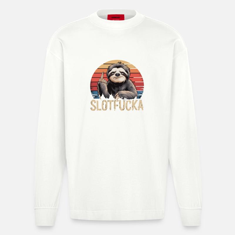  Faultier Mittelfinger Retro Humor Sarkasmus - Heavyweight Oversized Organic Langarmshirt Made in EU - OFF WHITE