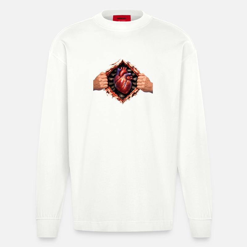 Herz durch das geplatzte Gehäuse - Heavyweight Oversized Organic Langarmshirt Made in EU - OFF WHITE