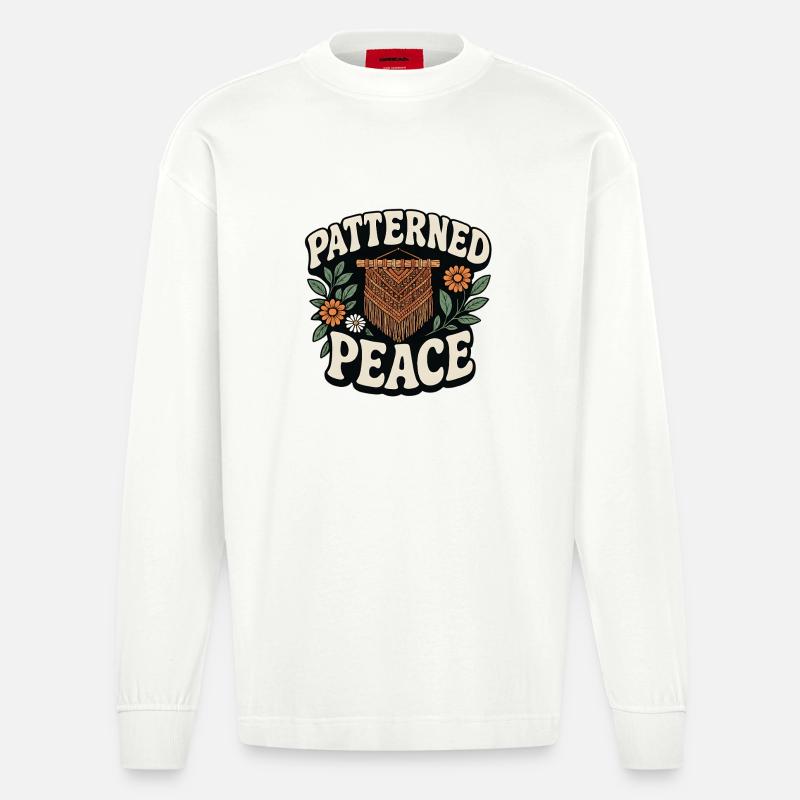 Gemusterte Ruhe | Makramee Boho - Heavyweight Oversized Organic Langarmshirt Made in EU - OFF WHITE