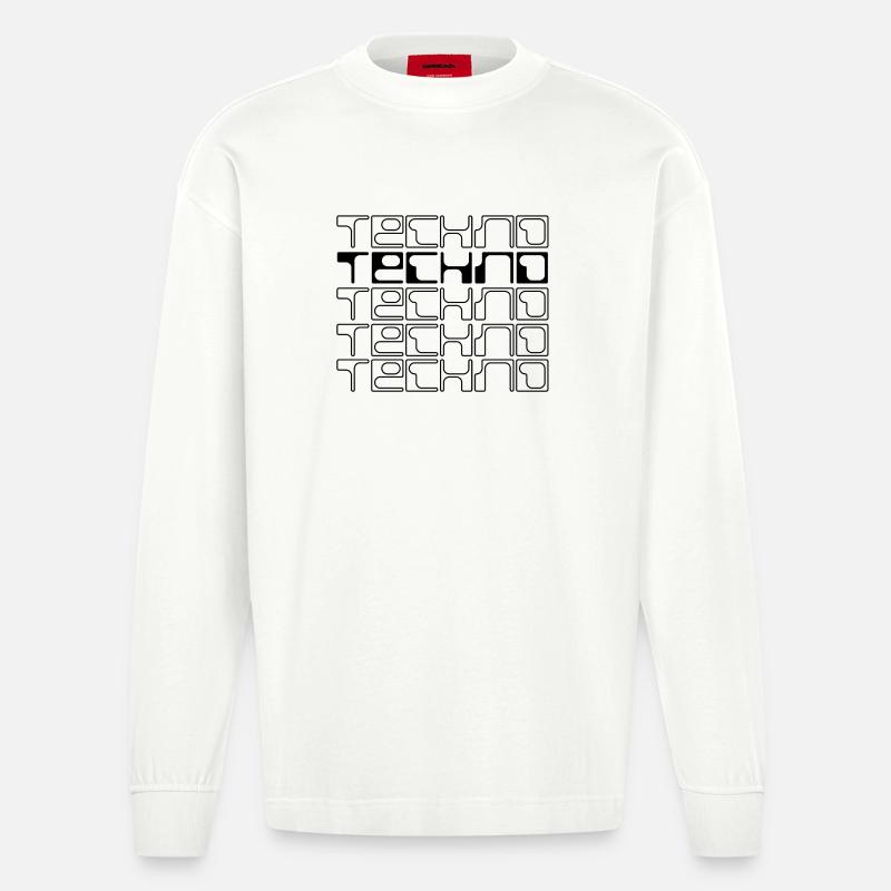 Techno-Musik geometrisches Logodesign - Heavyweight Oversized Organic Langarmshirt Made in EU - OFF WHITE