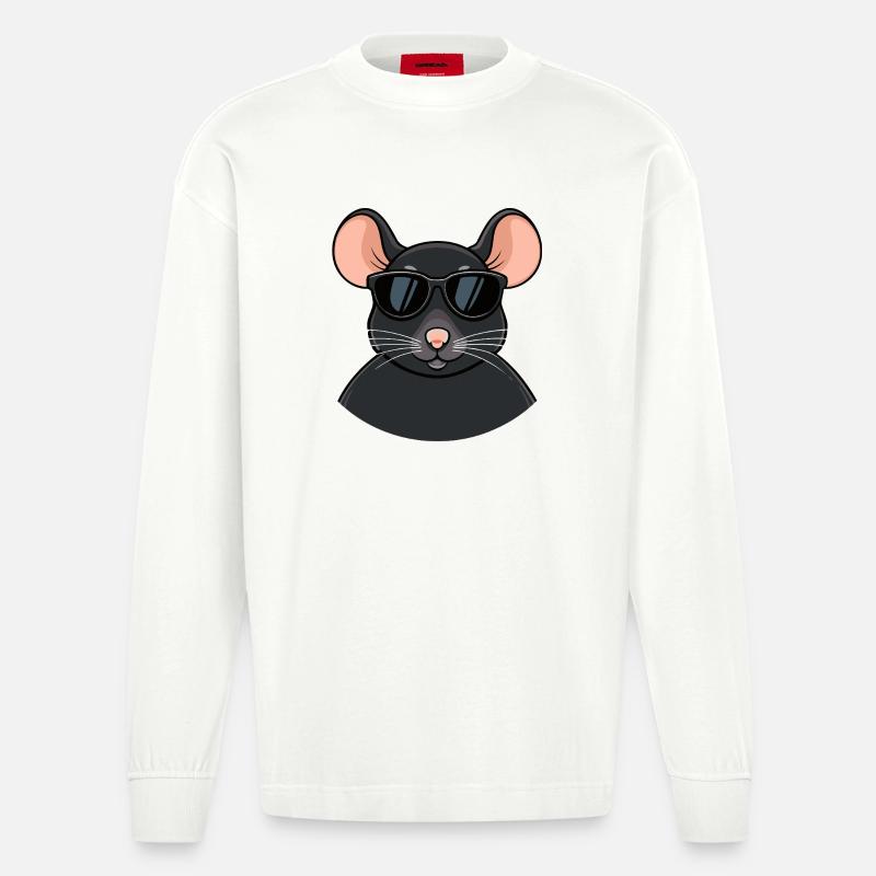 Mouse chic schwarze Brille - Heavyweight Oversized Organic Langarmshirt Made in EU - OFF WHITE