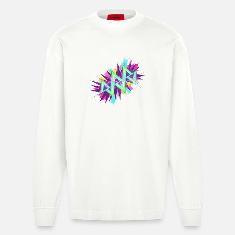 Neon Zickzack Graffiti - Heavyweight Oversized Organic Langarmshirt Made in EU - OFF WHITE