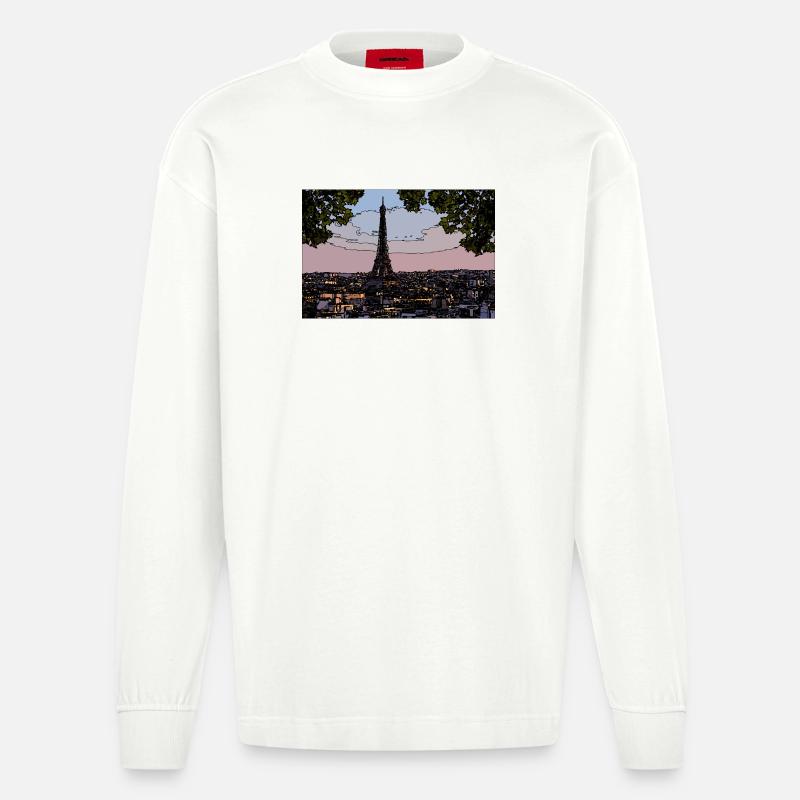 Paris Abendstimmung am Eiffelturm - Heavyweight Oversized Organic Langarmshirt Made in EU - OFF WHITE
