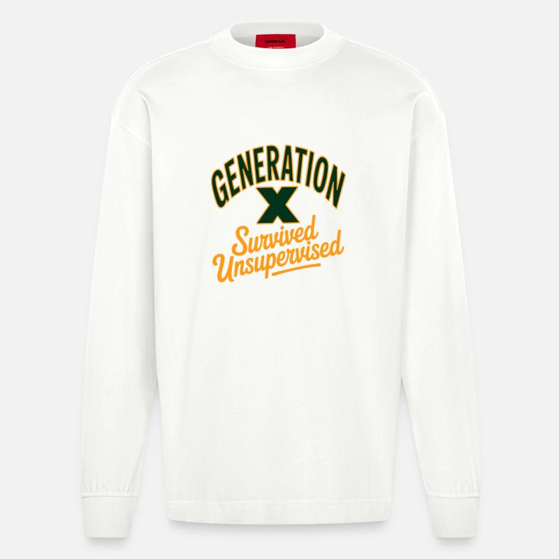 Generation X Survived Unsupervised - Heavyweight Oversized Organic Langarmshirt Made in EU - OFF WHITE