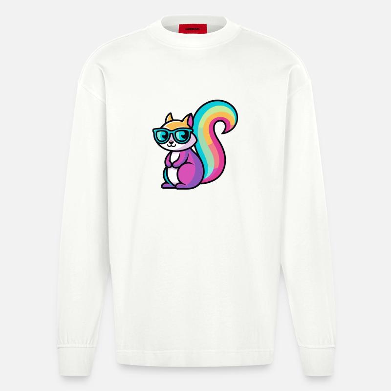 Regenbogen-Eichhörnchen-Brille - Heavyweight Oversized Organic Langarmshirt Made in EU - OFF WHITE