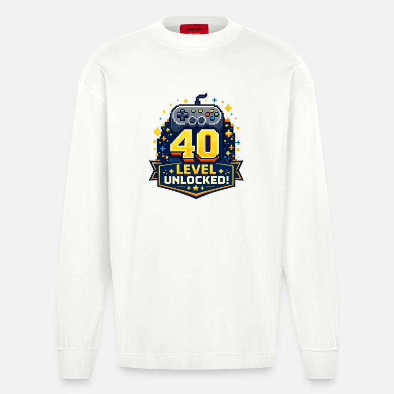 40 Level Freigeschaltet Retro Controller - Heavyweight Oversized Organic Langarmshirt Made in EU - OFF WHITE