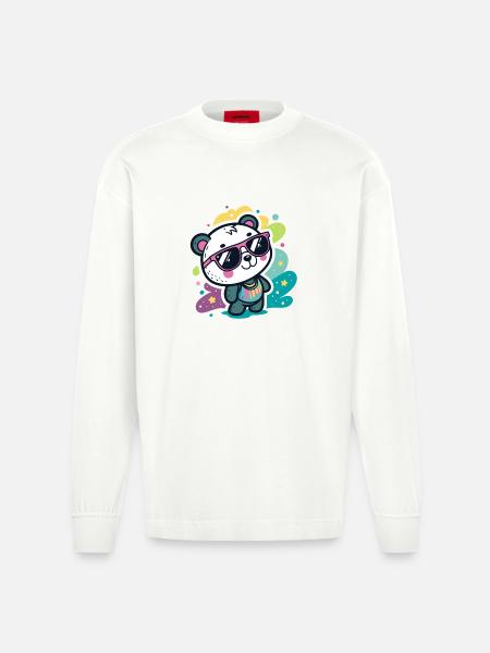 Panda Pop Pink Glasses - Heavyweight Oversized Organic Longsleeve Shirt Made in EU - OFF WHITE