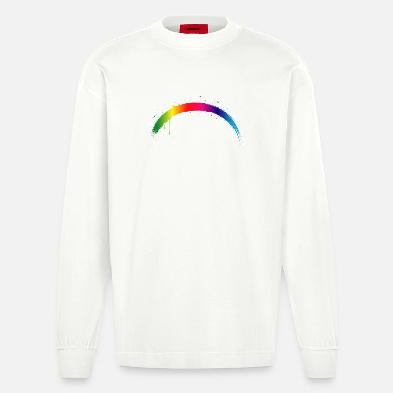 Regenbogen Bogen Farbverlauf Splash Kunst - Heavyweight Oversized Organic Langarmshirt Made in EU - OFF WHITE