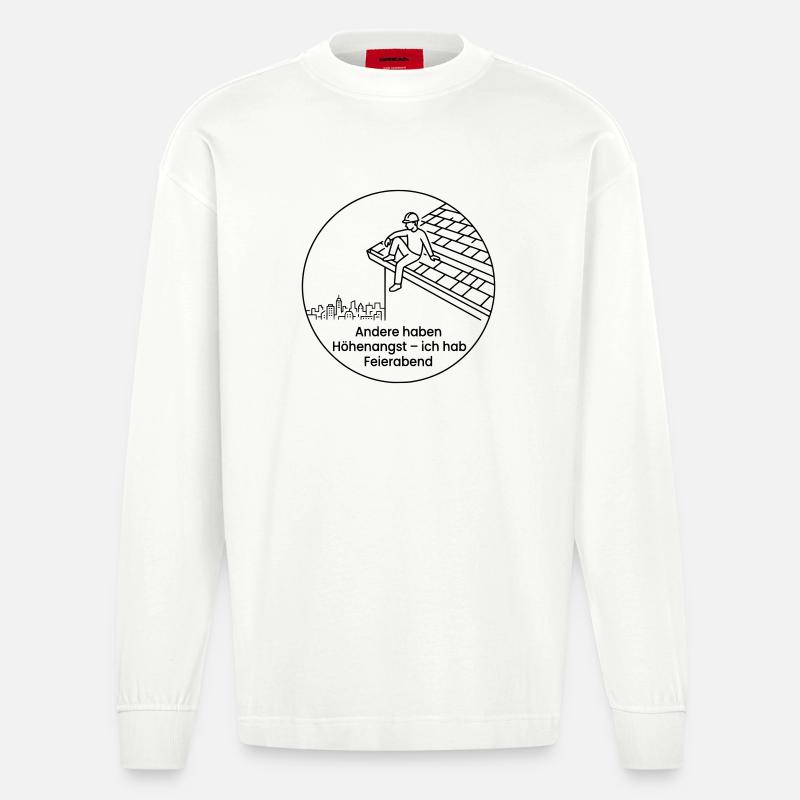 Dachdecker Höhenangst Feierabend - Heavyweight Oversized Organic Langarmshirt Made in EU - OFF WHITE